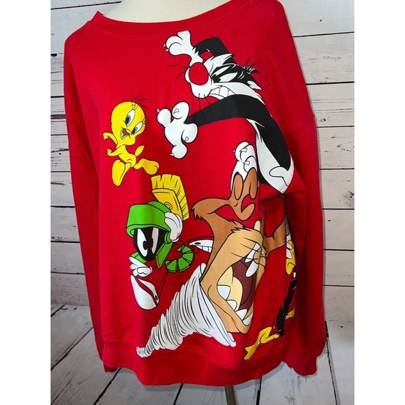 Looney Tunes Sweatshirt Pullover Red XXL 2XL 2X 19 Red Vintage Double Sided - Picture 3 of 11